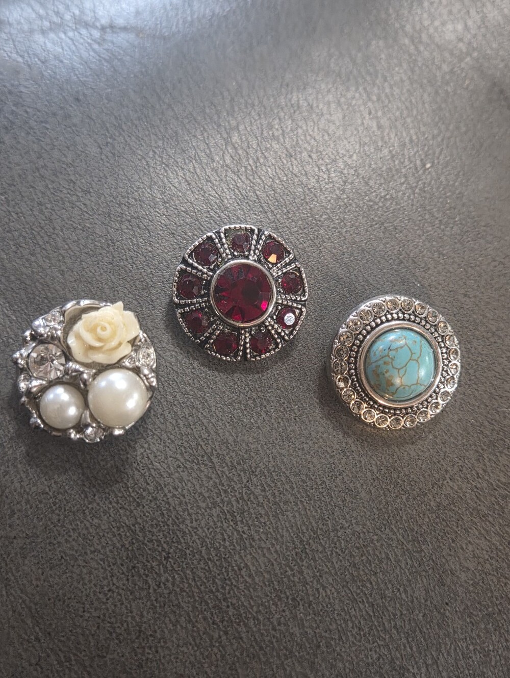 Ginger Snaps Lot Of 3 Buttons Rhinestones Faux Pearl Silver Tone